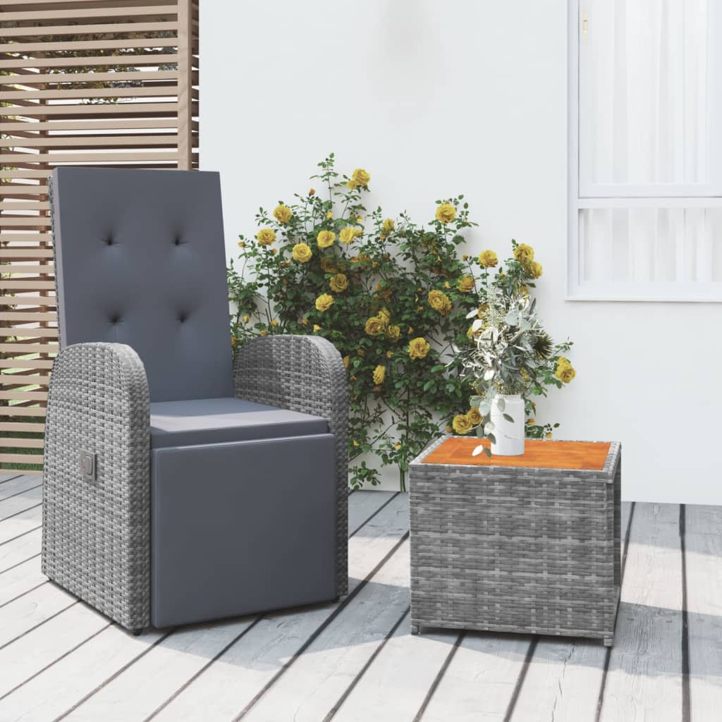 2 Pcs conjunto lounge de jardim vime PE/acácia maciça cinzento