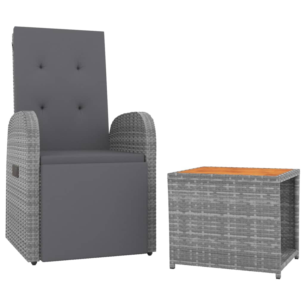 2 Pcs conjunto lounge de jardim vime PE/acácia maciça cinzento