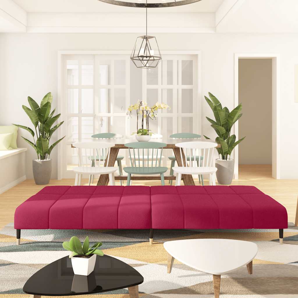 Sofá-cama de 2 lugares veludo vermelho tinto