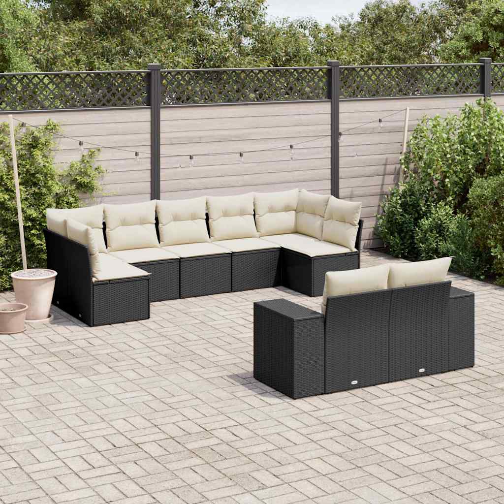 9 Pcs conjunto de sofás p/ jardim c/ almofadões vime PE preto