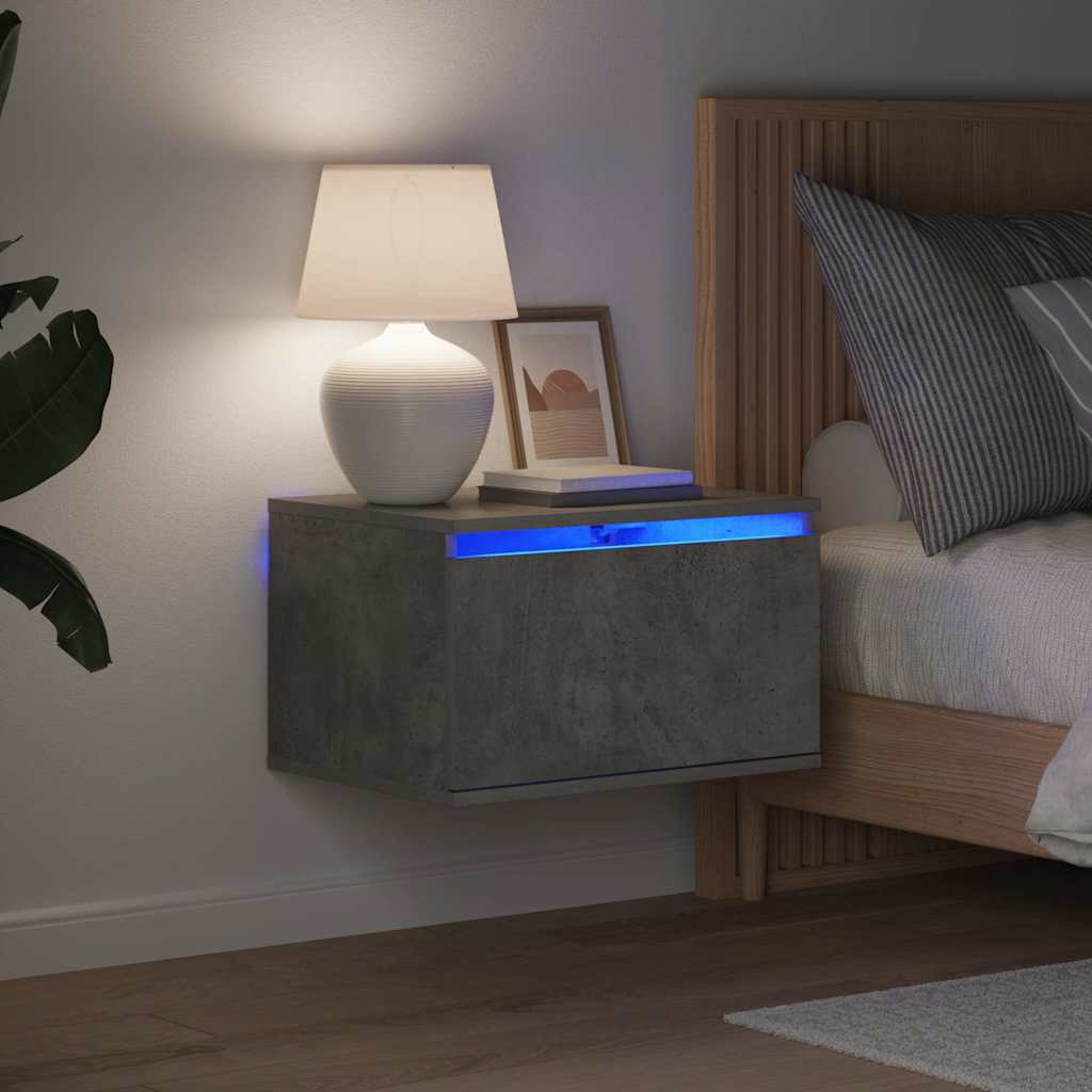 Mesas de cabeceira de parede c/ luzes LED 2pcs cinzento cimento