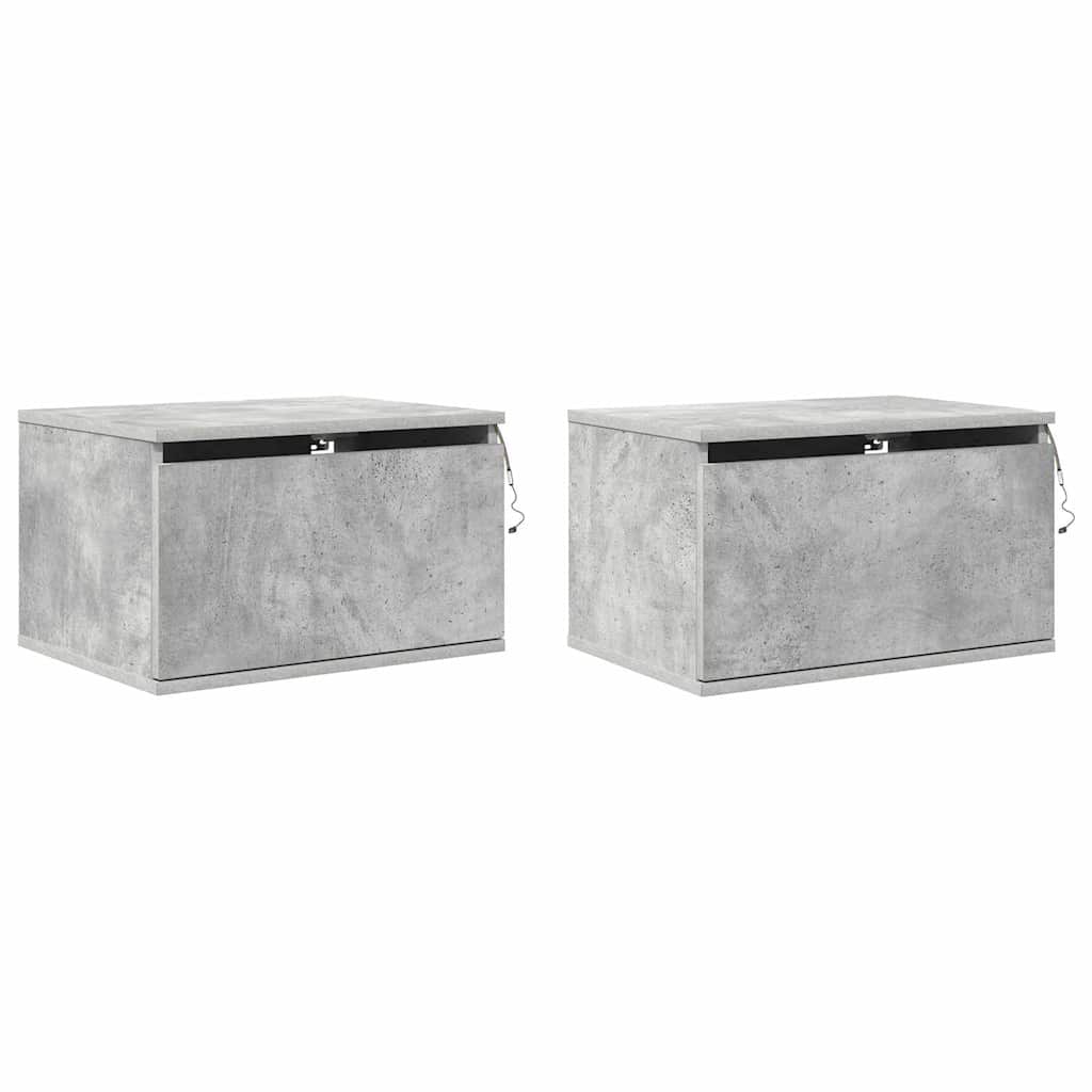 Mesas de cabeceira de parede c/ luzes LED 2pcs cinzento cimento