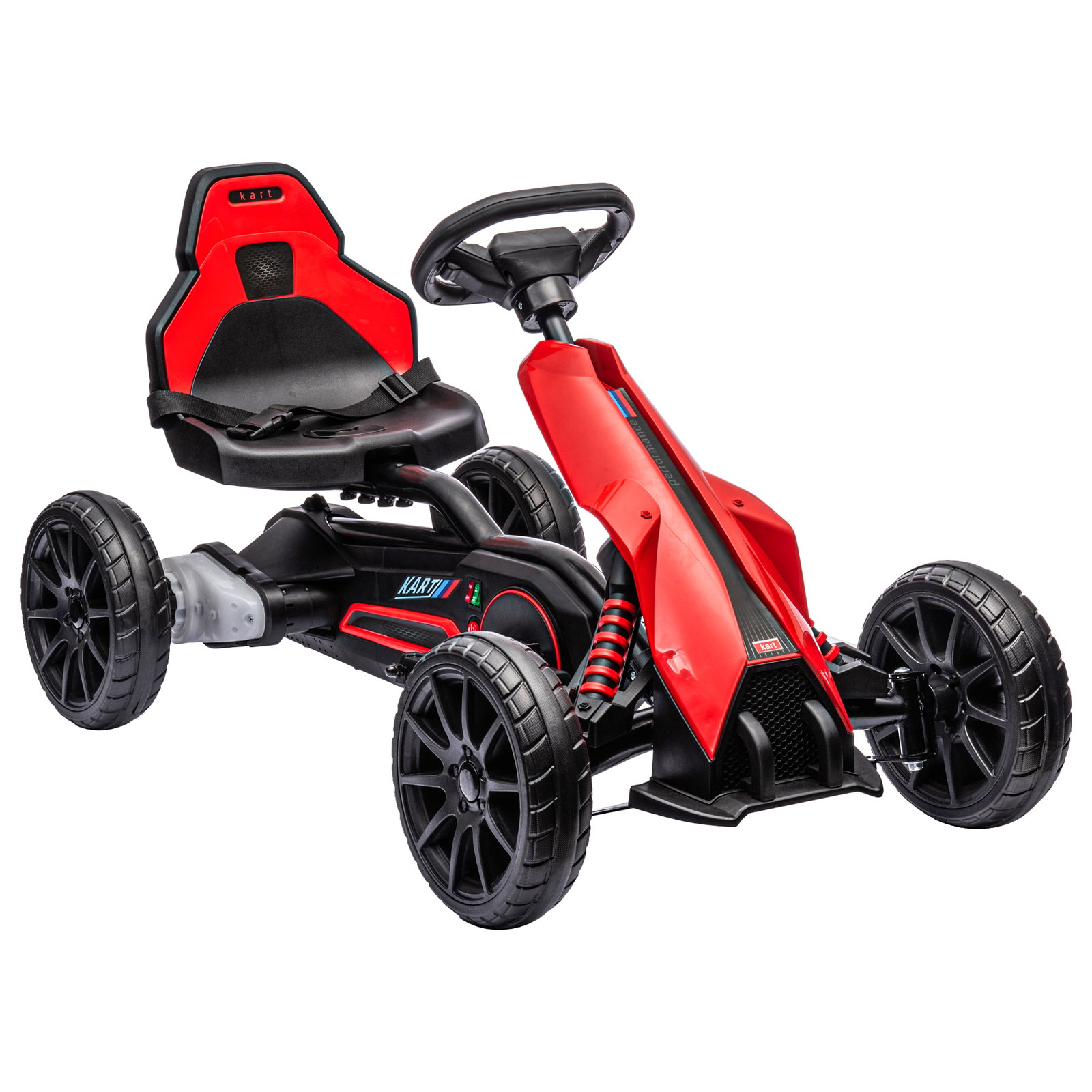 Go kart elétrico para crianças kart a bateria 12v velocidade ajustável 3-5 km/h e cinto de segurança 100x58x58,5 cm vermelho