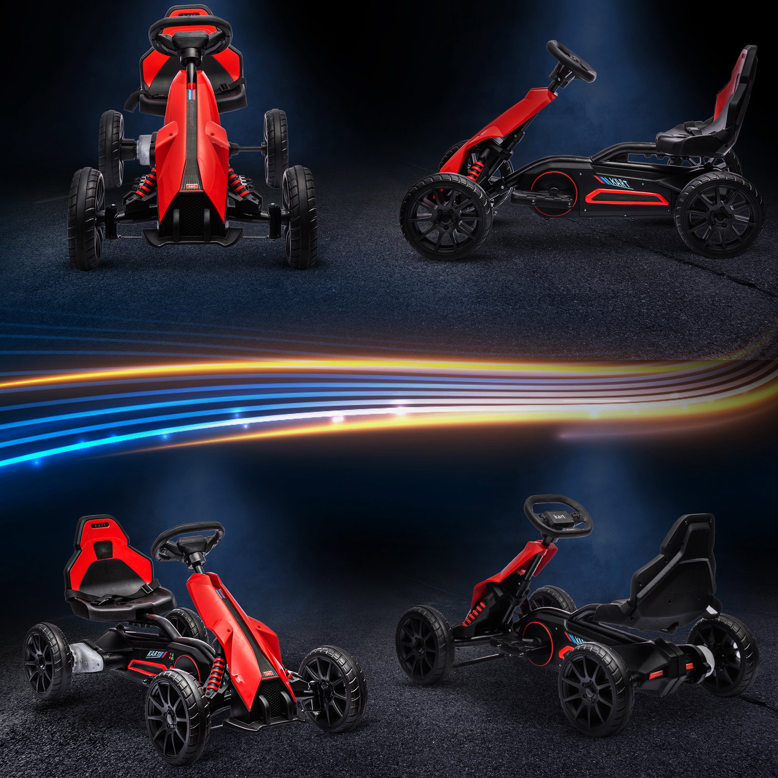 Go kart elétrico para crianças kart a bateria 12v velocidade ajustável 3-5 km/h e cinto de segurança 100x58x58,5 cm vermelho