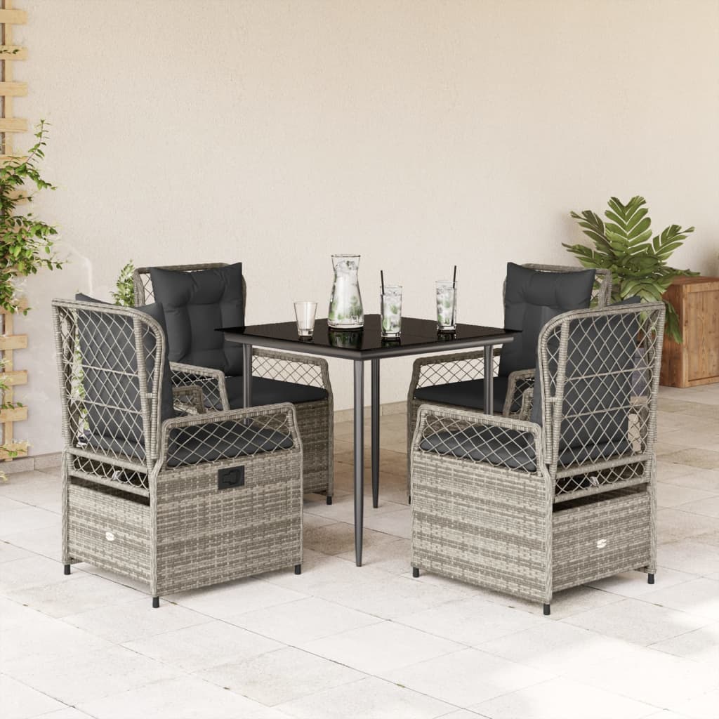 5 Pcs conjunto de jantar p/ jardim c/ almofadões vime PE cinza