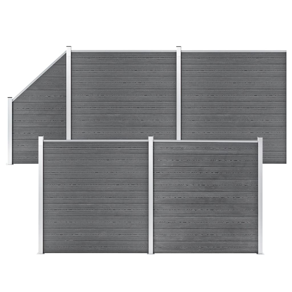Painel vedação wpc 4 quadrados + 1 inclinado 792x186cm cinzento