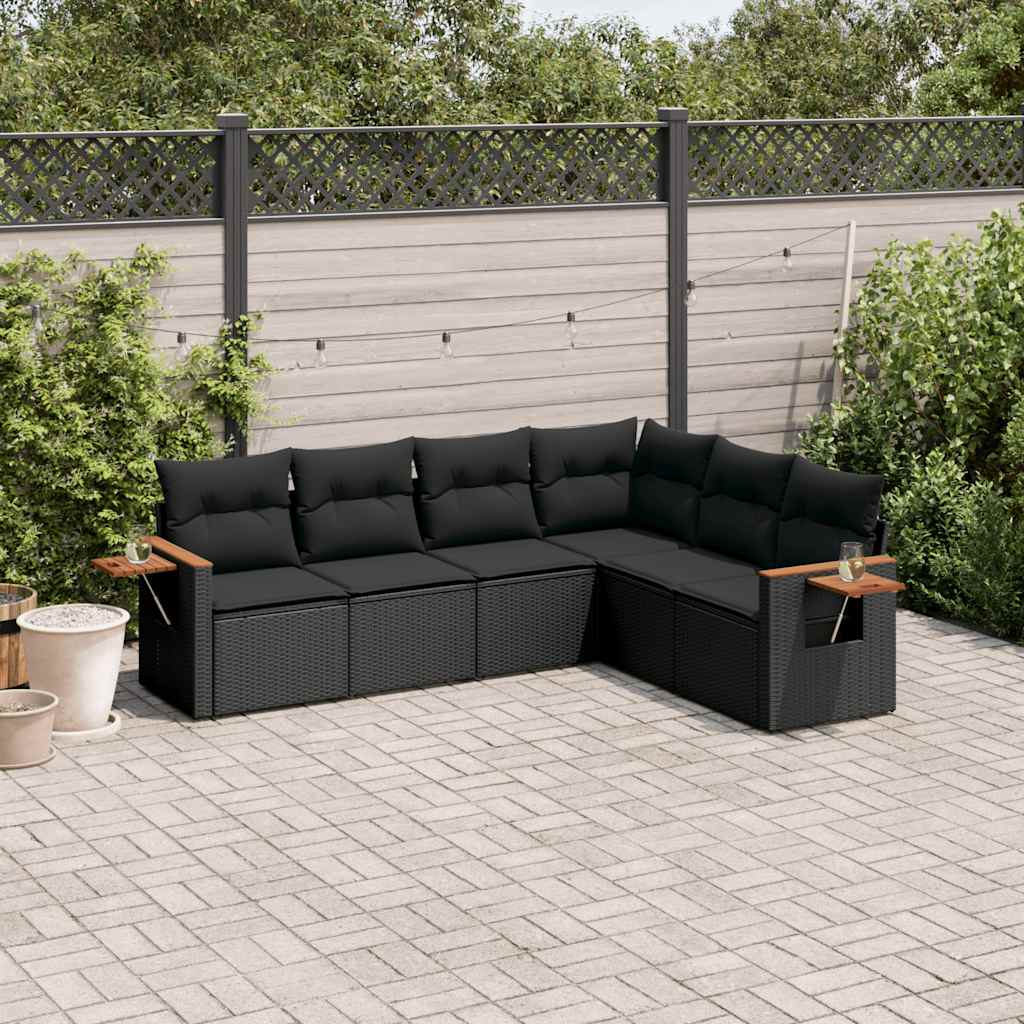 6 Pcs conjunto sofás de jardim c/ almofadões vime PE preto