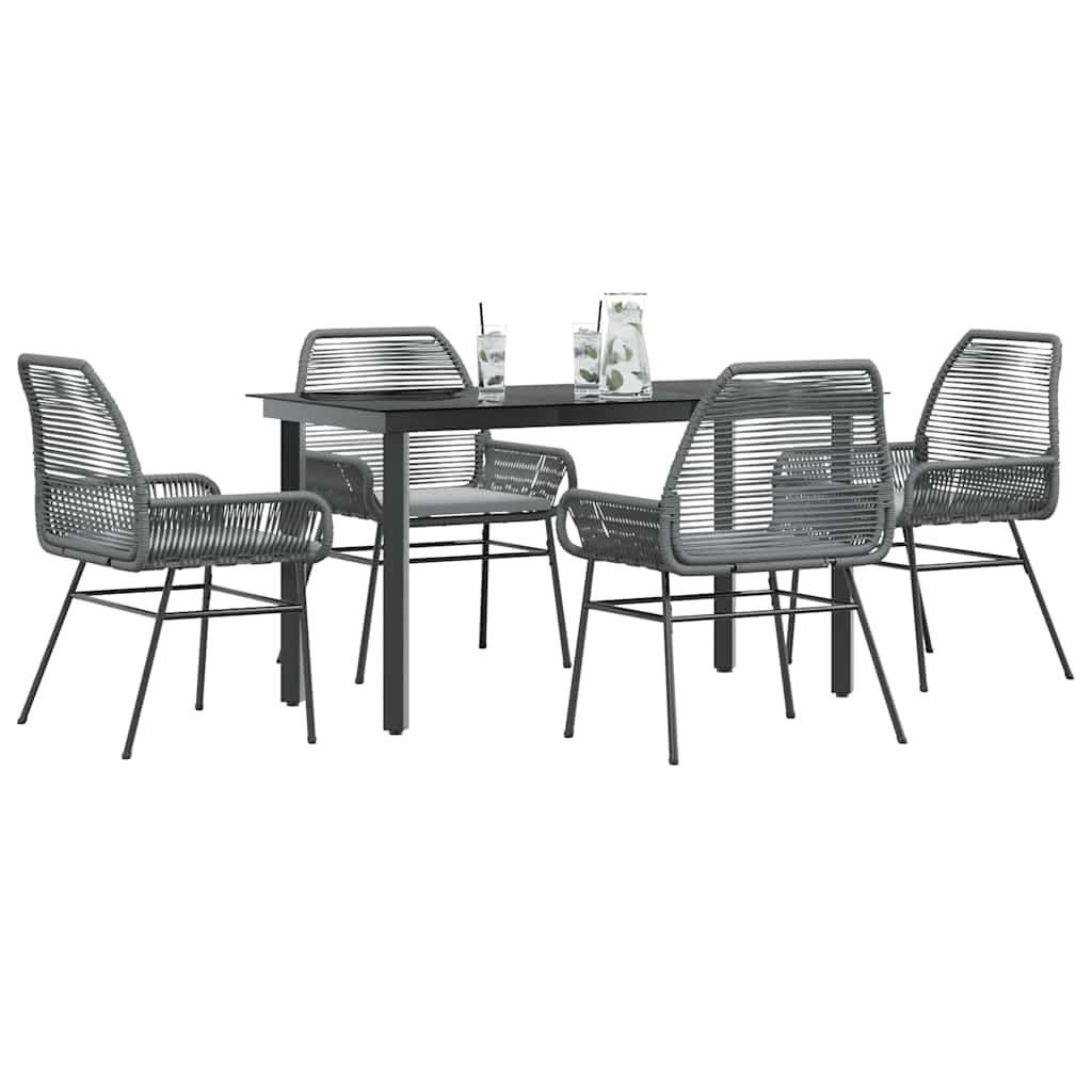 Conjunto jantar jardim 5 peças almofadas vidro vime cinzento PE