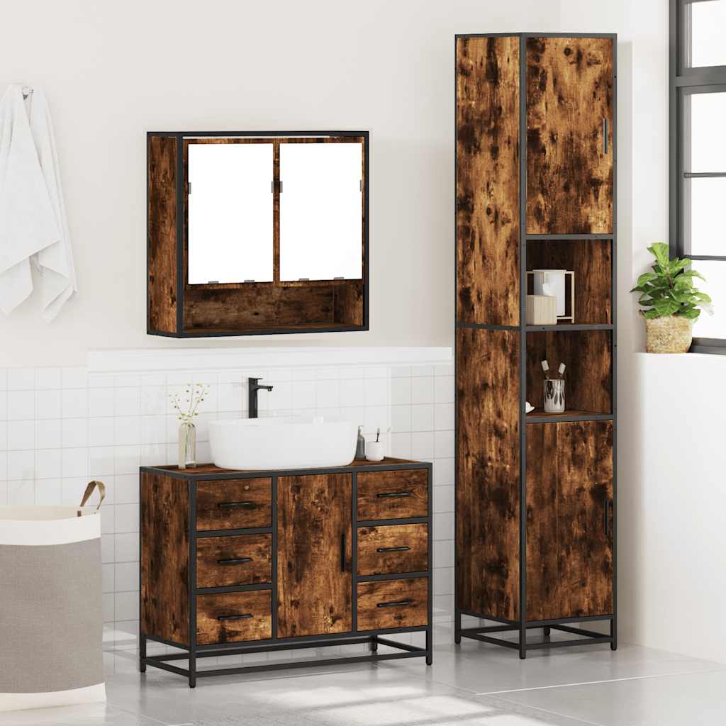 3 Pcs conjunto de móveis wc madeira processada carvalho fumado