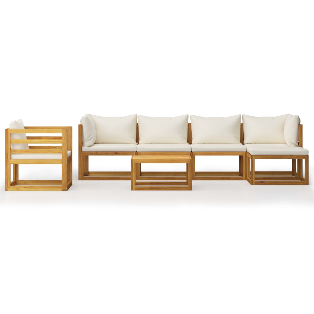 7 Pcs conjunto lounge jardim c/ almofadões acácia maciça creme