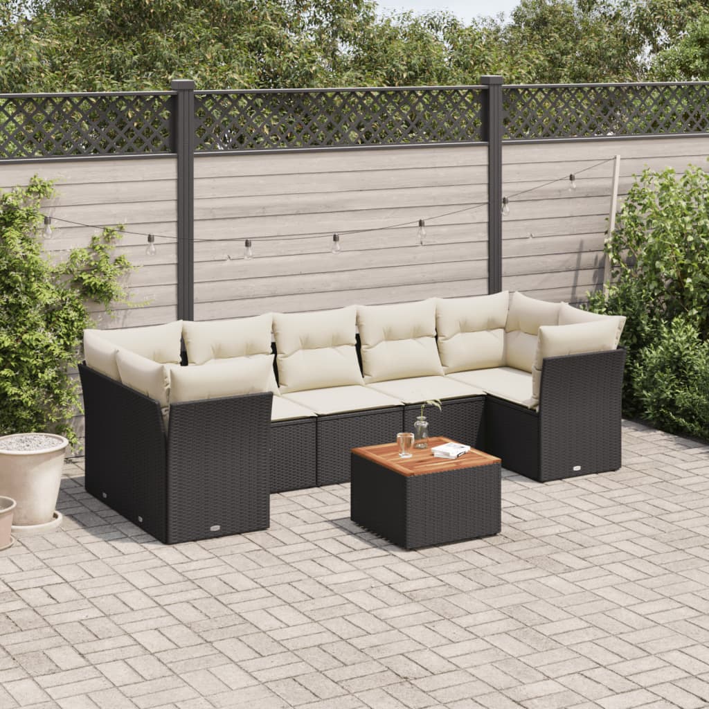 8 Pcs conjunto sofás de jardim com almofadões vime PE preto