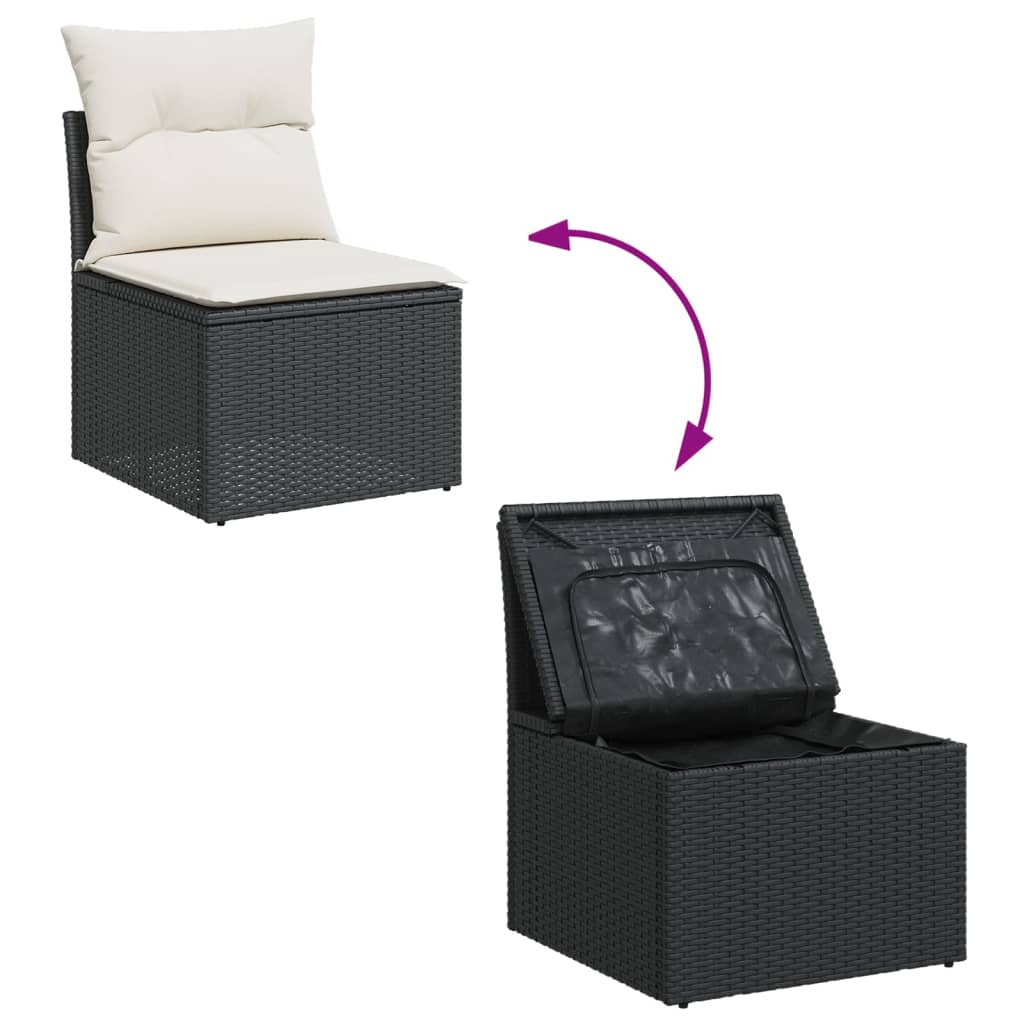8 Pcs conjunto sofás de jardim com almofadões vime PE preto