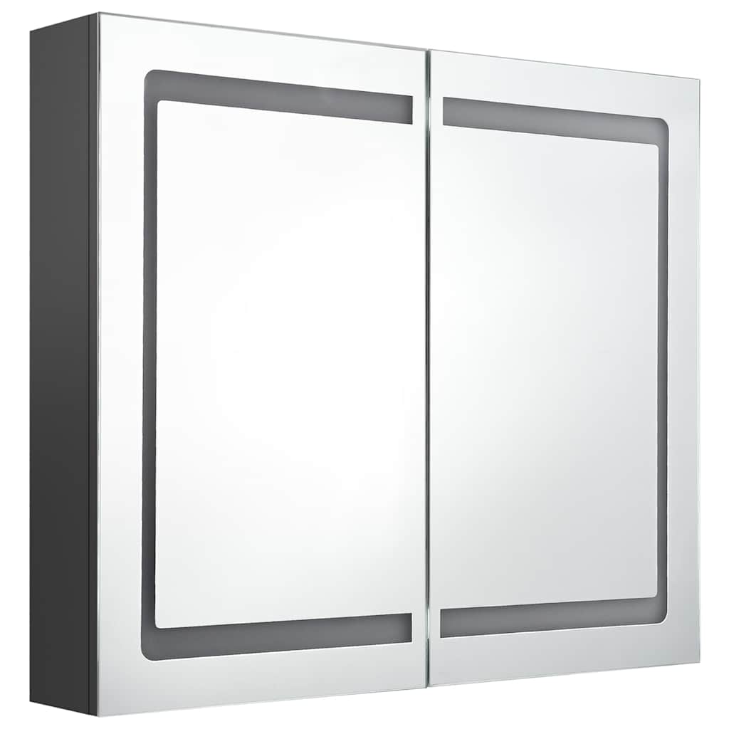 Armário espelhado casa de banho LED 80x12x68 cm cinzento