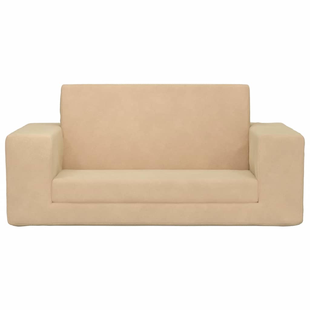 Sofá infantil de 2 lugares pelúcia macia cor creme