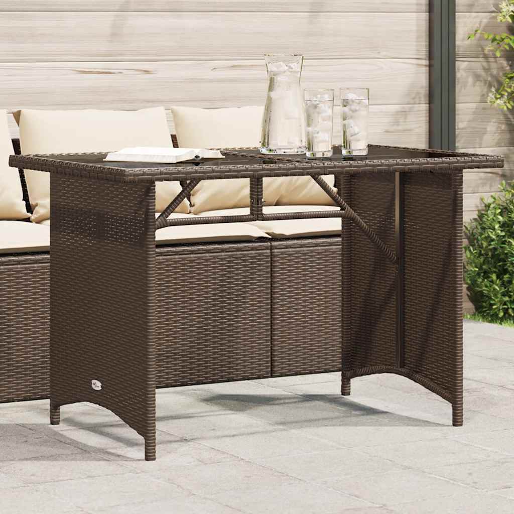 Mesa de jardim com tampo de vidro 110x68x70 cm vime PE castanho