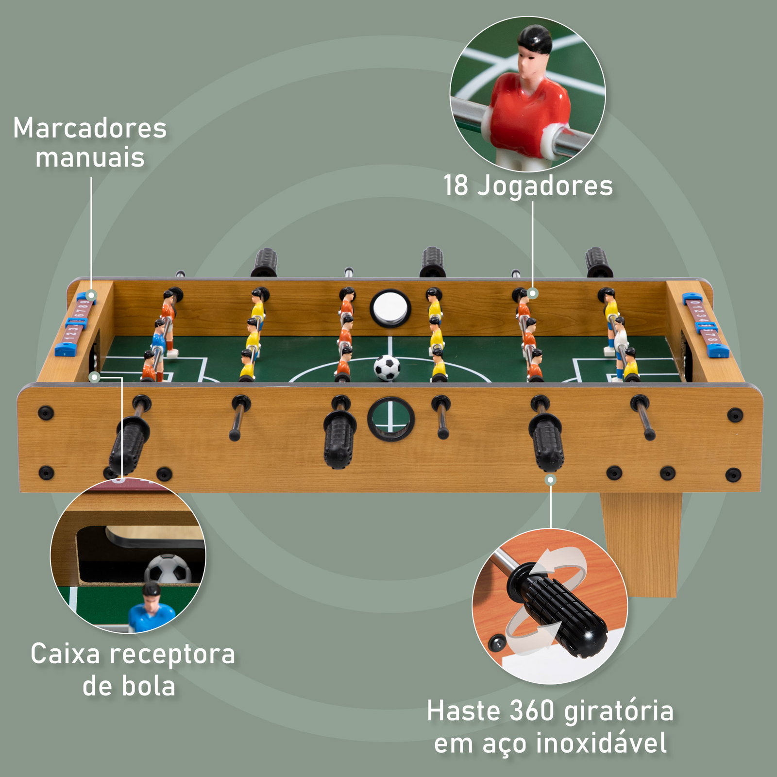 Matraquilho para crianças de madeira com 2 bolas 6 varas 2 marcadores de pontos 18 jogadores 69x36,5x22cm madeira
