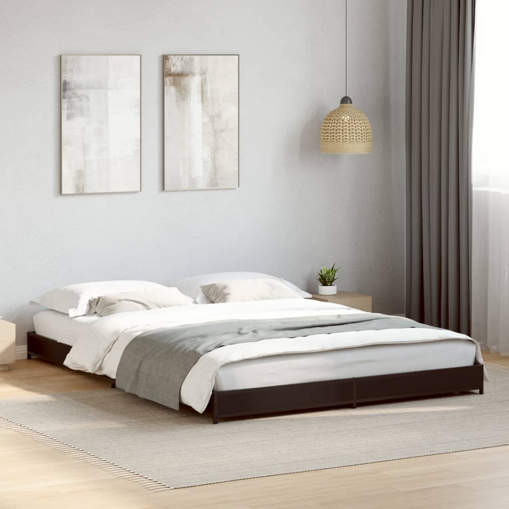 Estrutura de cama 135x190 cm derivados de madeira/metal preto