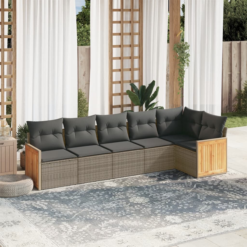 6 Pcs conjunto sofás de jardim com almofadões vime cinzento