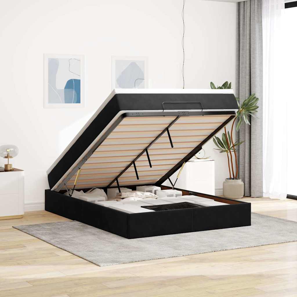 Estrutura de cama otomana com colchão 140x190 cm veludo preto
