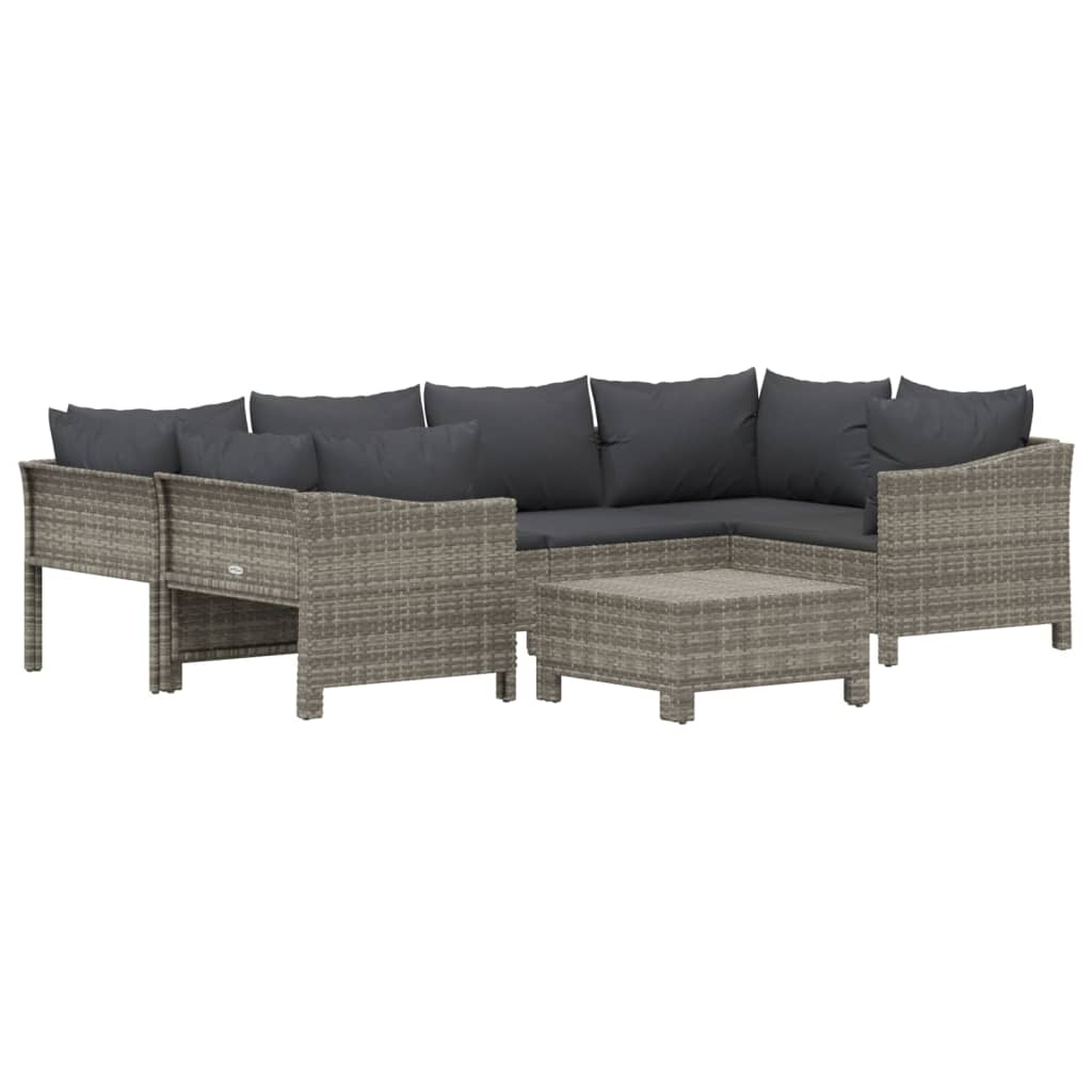 7 Pcs conjunto lounge de jardim c/ almofadões vime PE cinzento