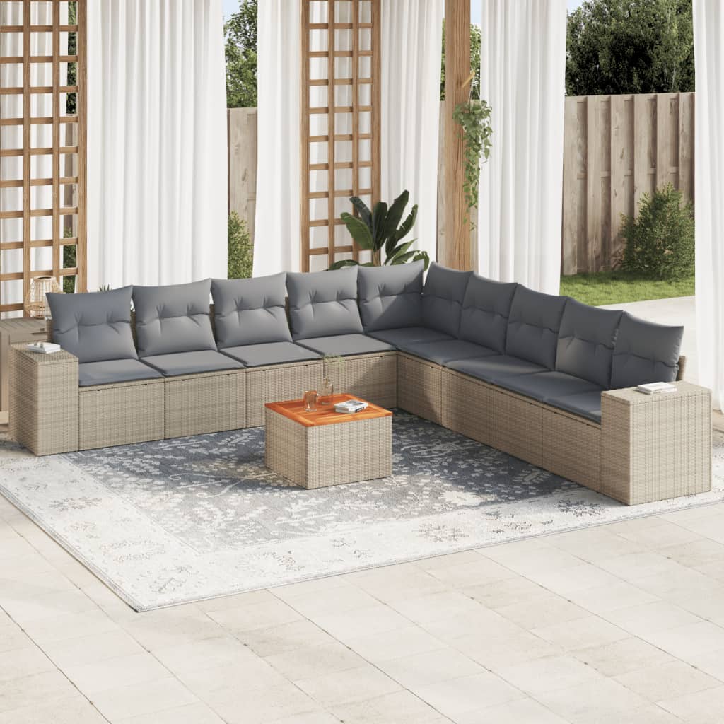 10 Pcs conjunto de sofás p/ jardim com almofadões vime PE bege