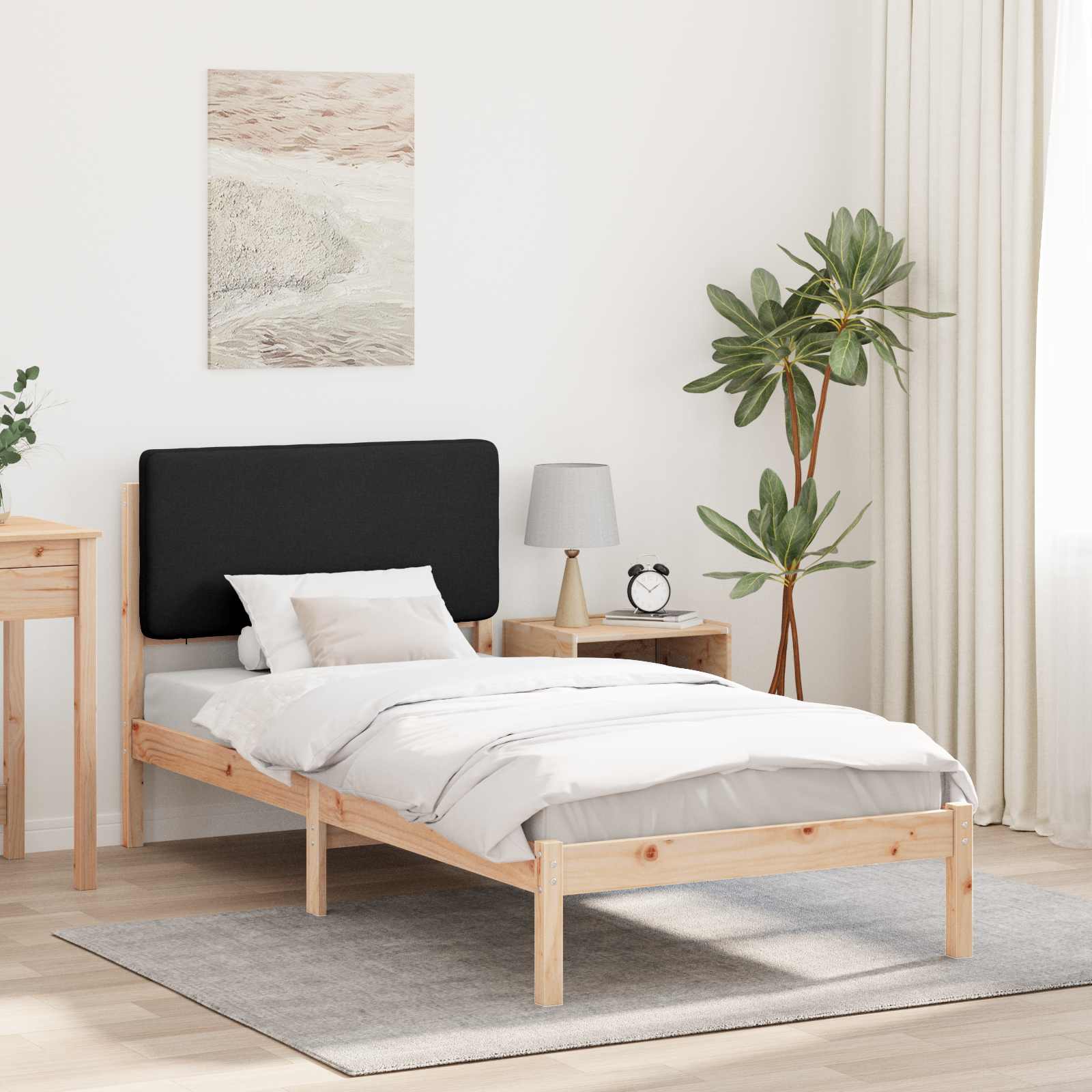 Estrutura de cama com cabeceira estofada preto 80 x 200 cm
