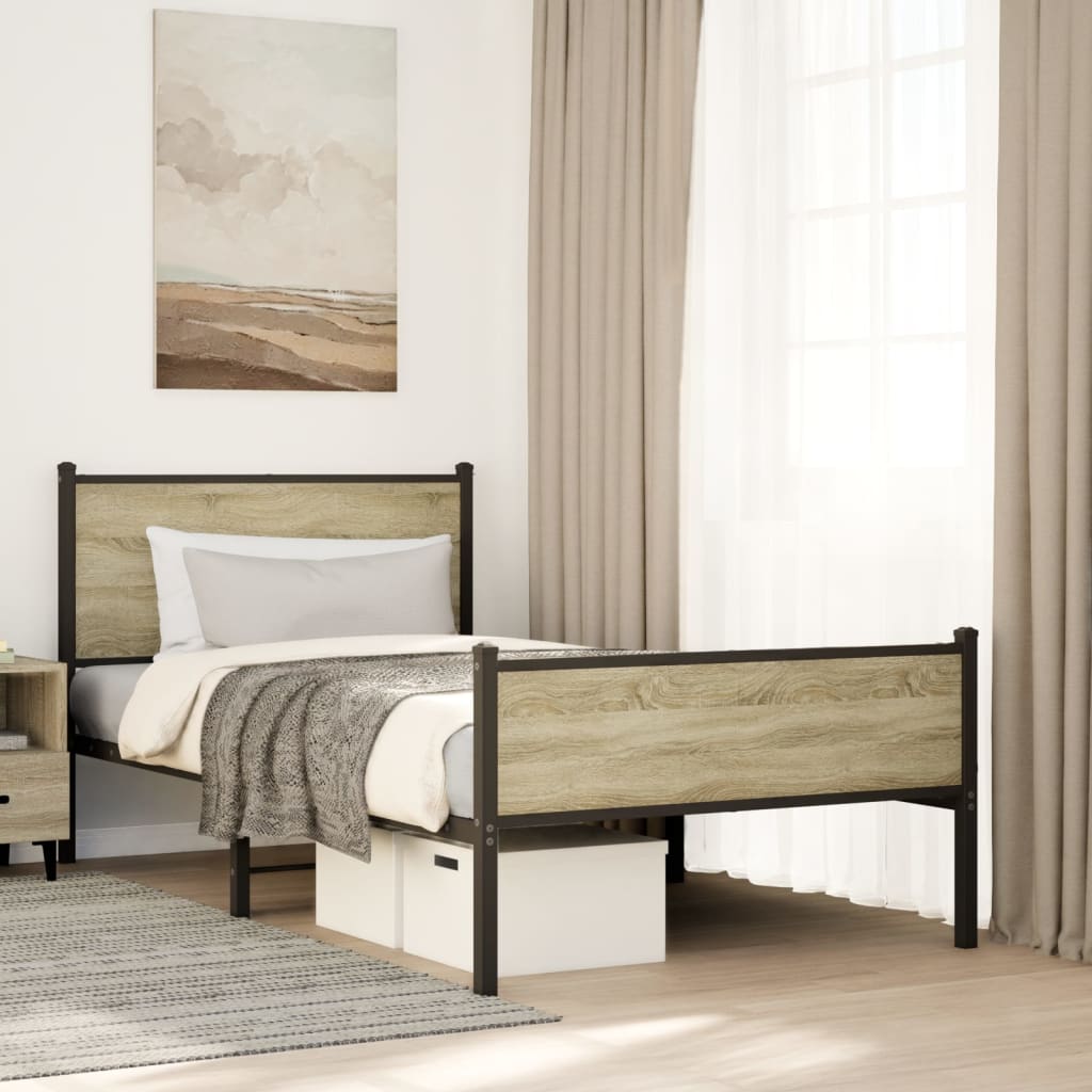 Estrutura de cama sem colchão 107x203 cm metal carvalho sonoma