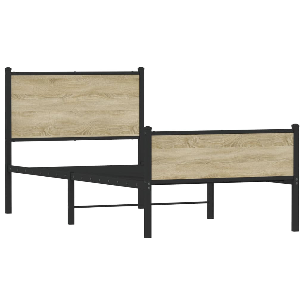 Estrutura de cama sem colchão 107x203 cm metal carvalho sonoma