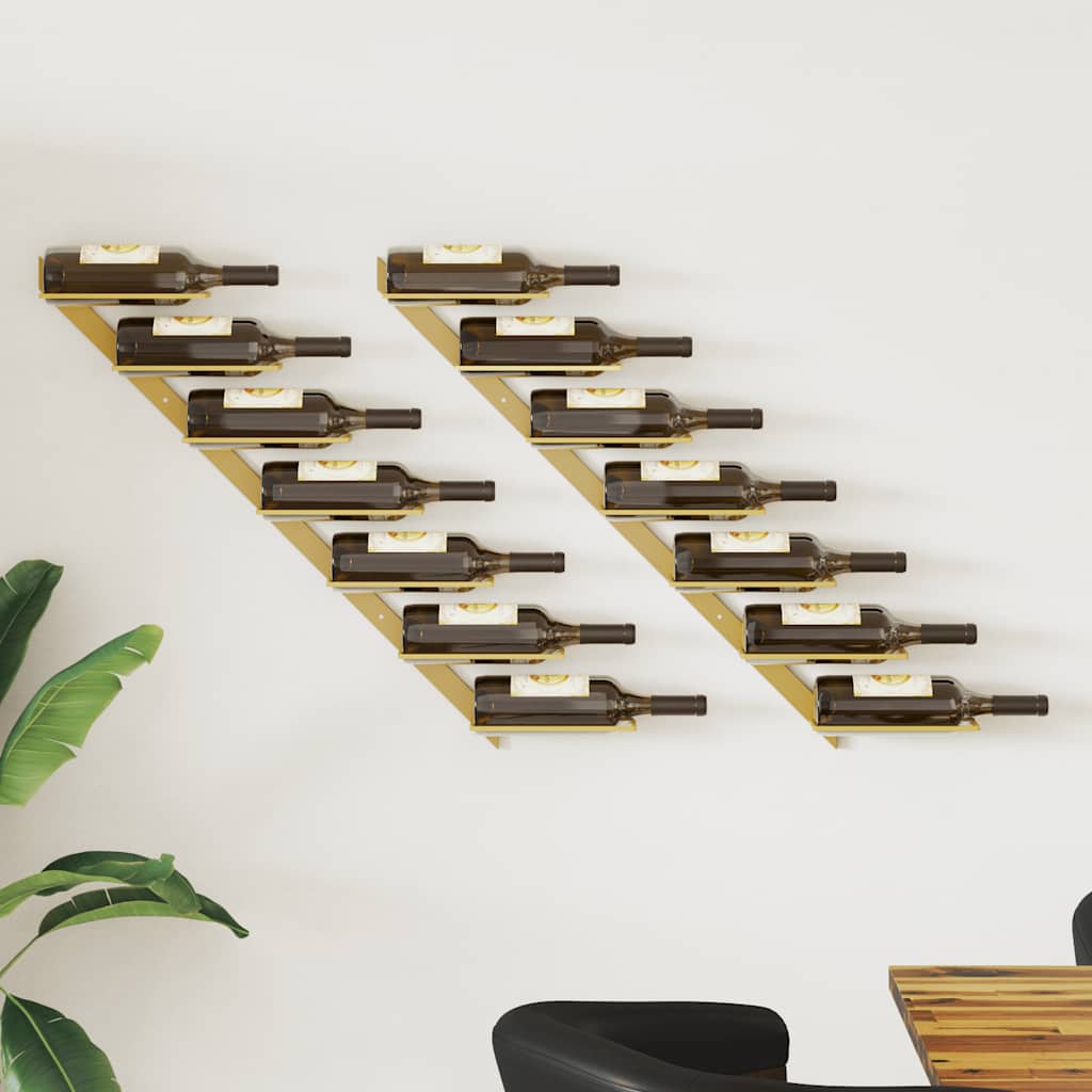 Garrafeira de parede para 7 garrafas metal dourado