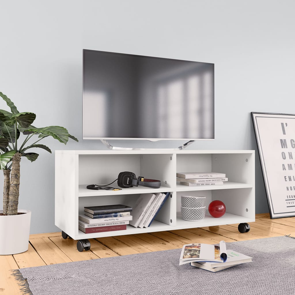 Móvel de TV com rodas 90x35x35 cm derivados de madeira branco