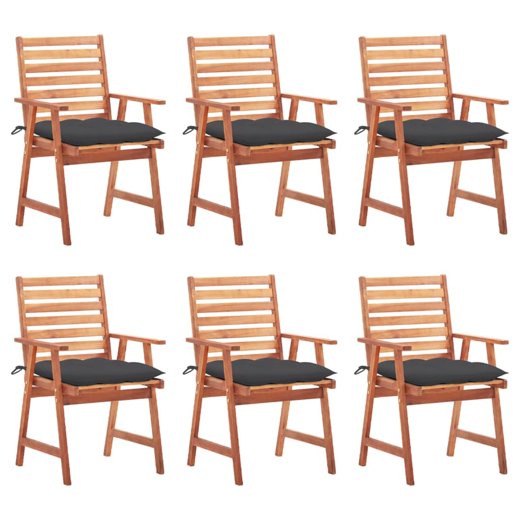 Cadeiras de jantar p/ jardim 6 pcs c/ almofadões acácia maciça