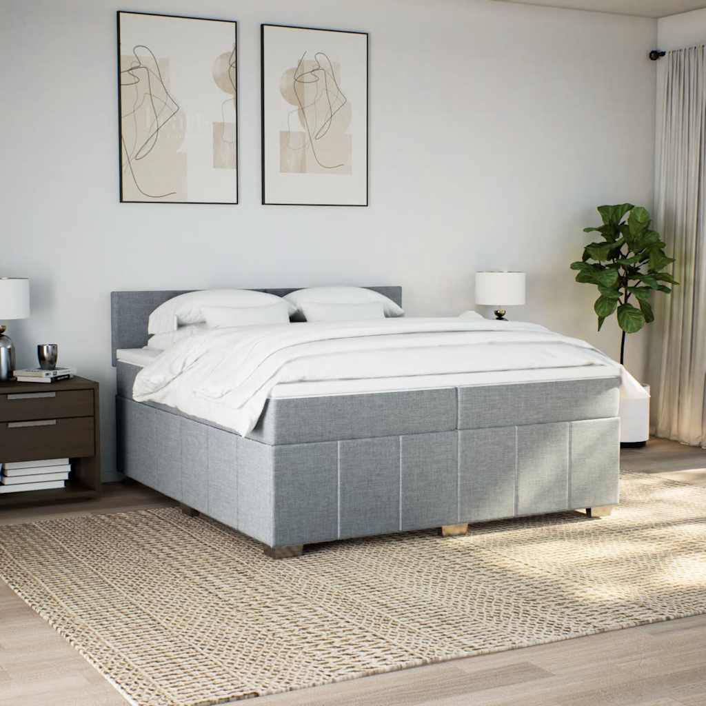 Cama com molas/colchão 200x200 cm tecido cinza-claro