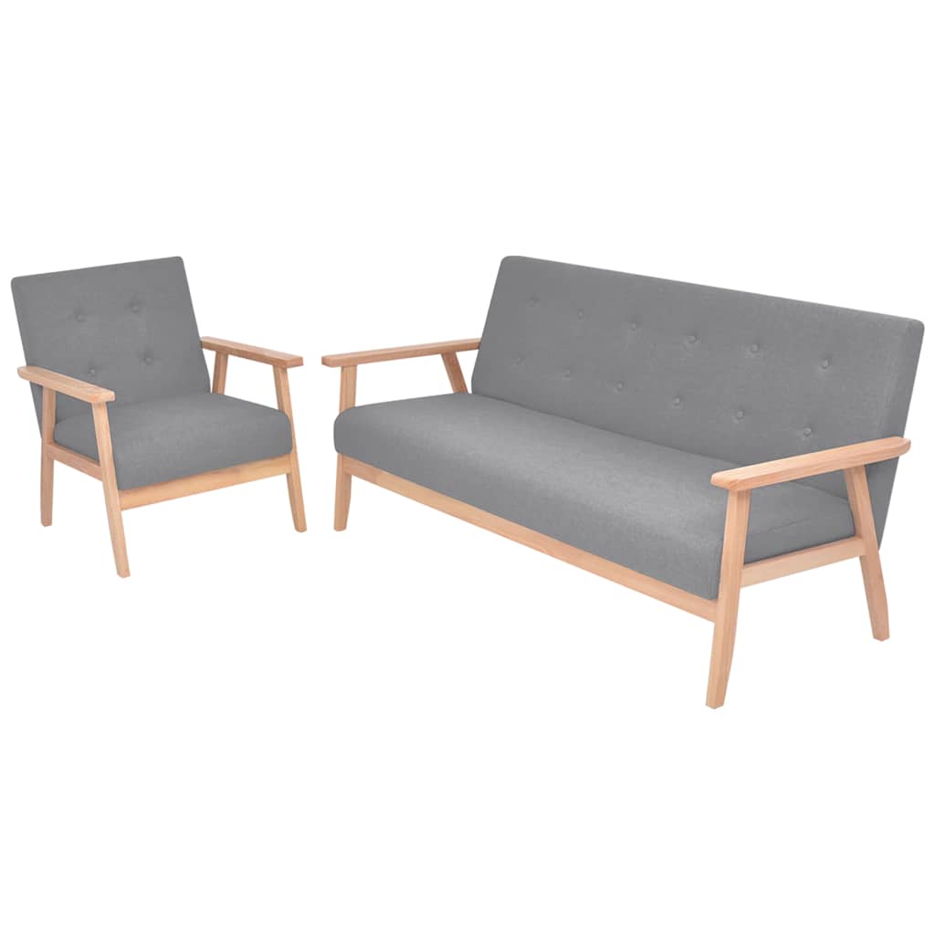 Conjunto de sofás 2 pcs tecido cinzento claro