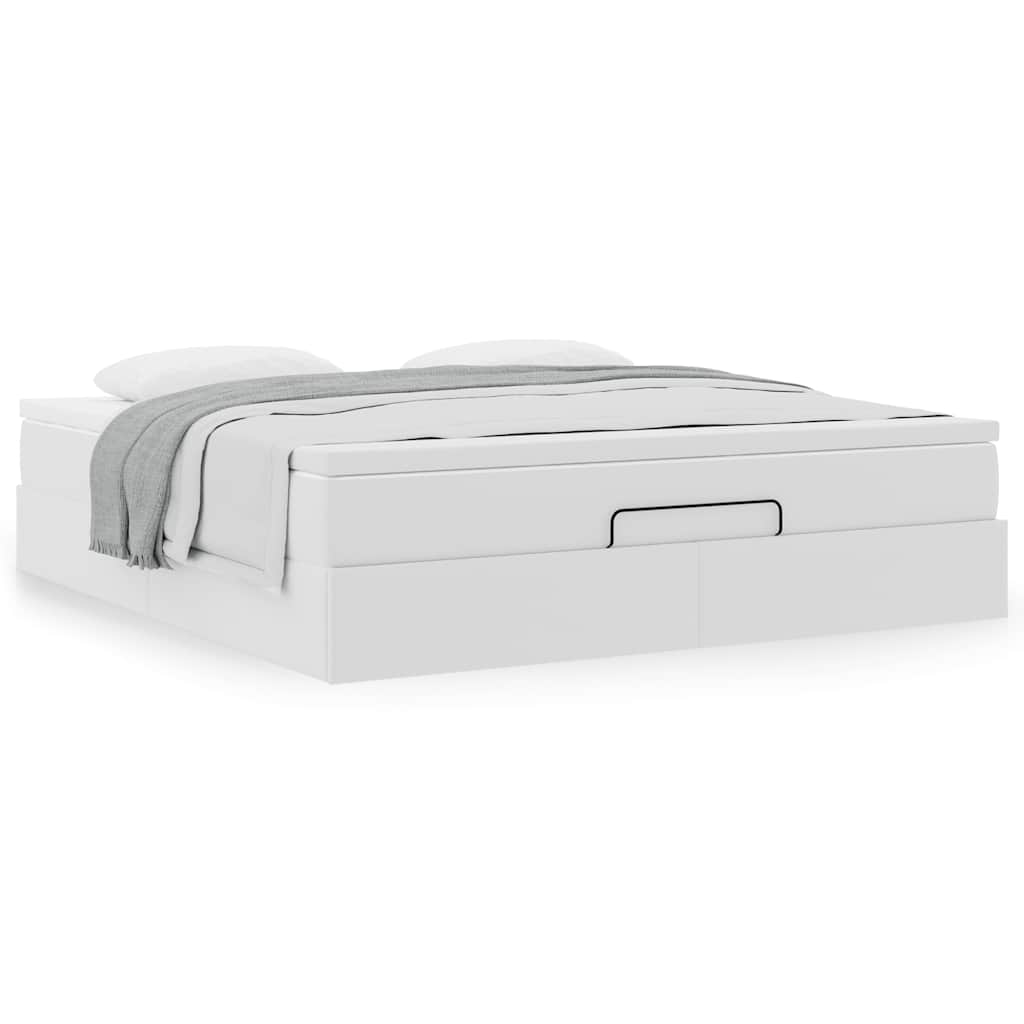 Estrutura de cama otomana com colchão branco couro falso