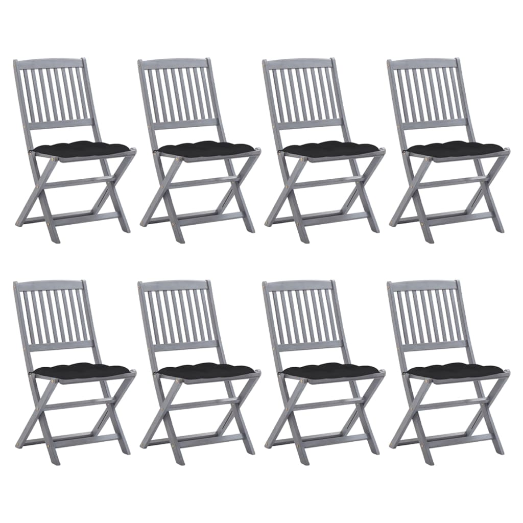 Cadeiras de exterior dobráveis 8pcs c/ almofadões acácia maciça