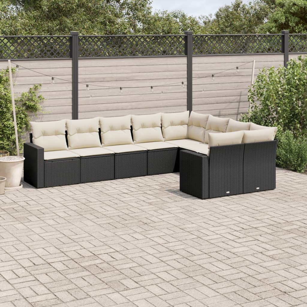 9 Pcs conjunto de sofás p/ jardim c/ almofadões vime PE preto