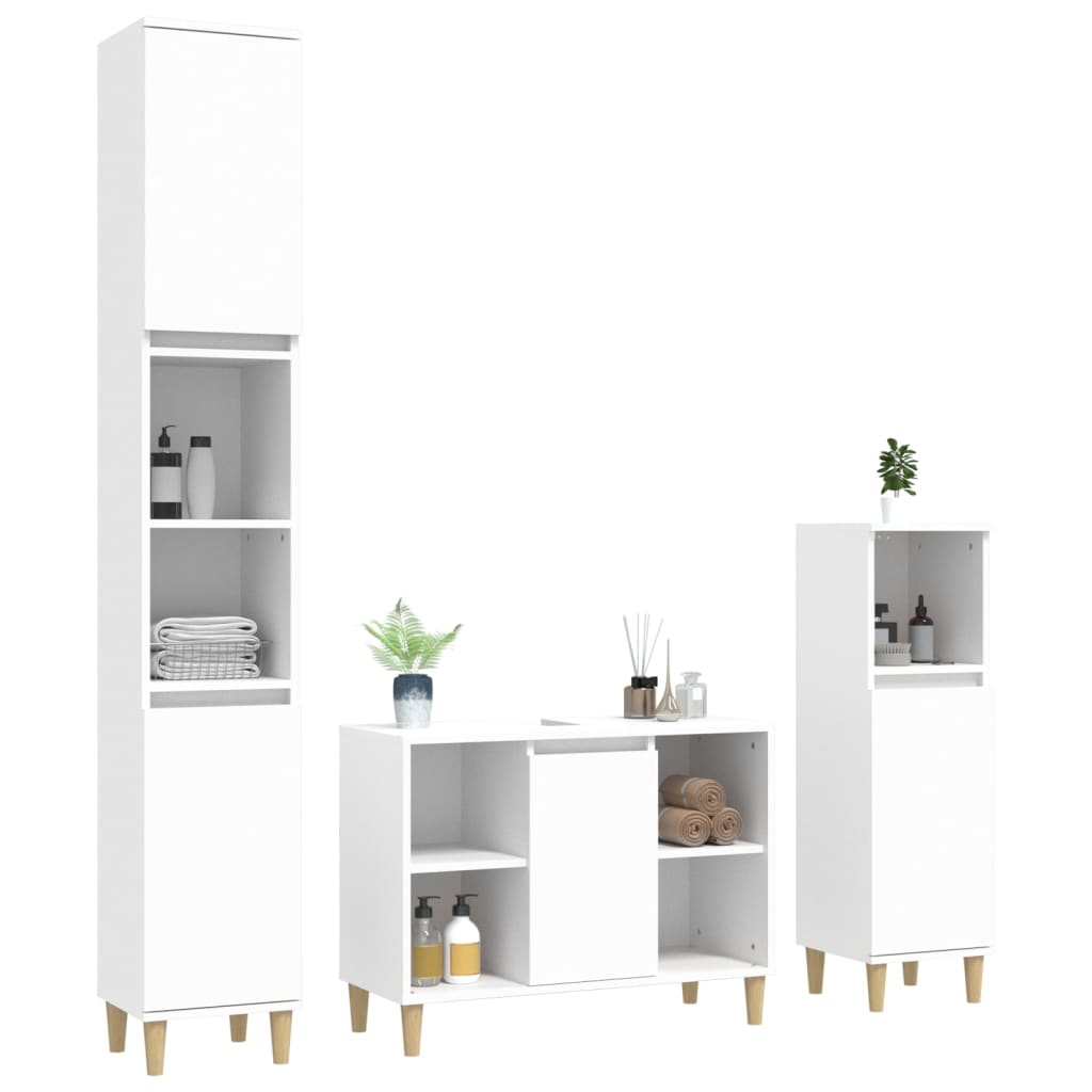 3 Pcs conjunto móveis casa de banho derivados de madeira branco