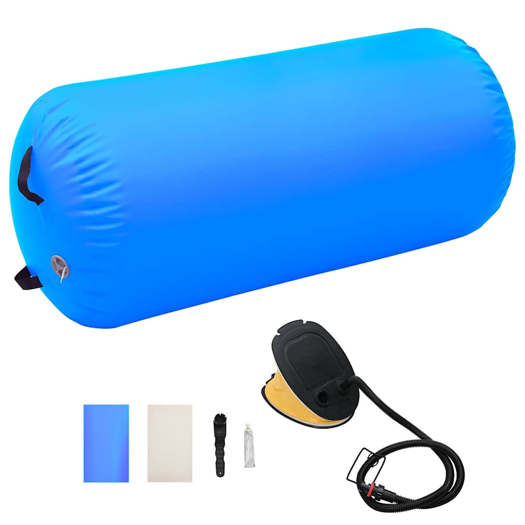 Rolo de ginástica/yoga insuflável com bomba 120x75 cm PVC azul
