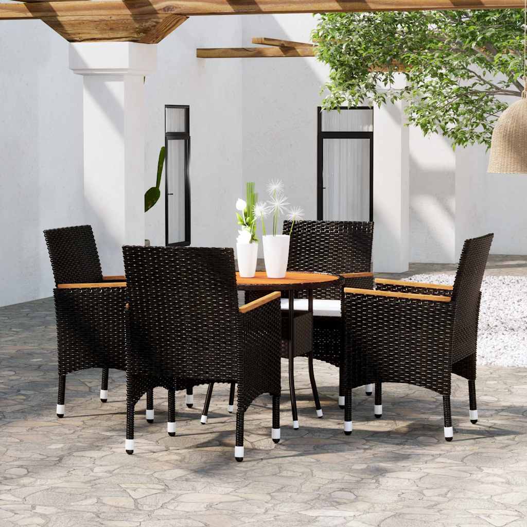 5 Pcs conjunto de jantar para jardim vime PE preto