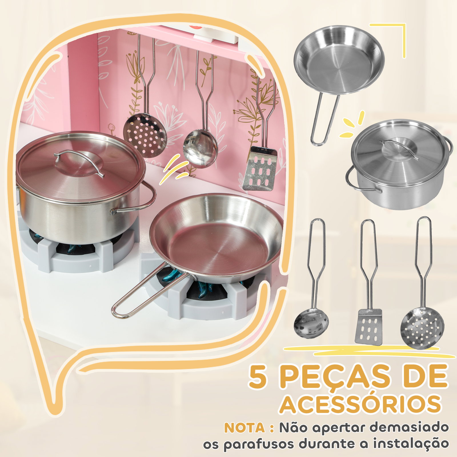 Cozinha de madeira para crianças com sons fogão forno micro-ondas máquina de gelo e acessórios 90x33,3x91,6 cm rosa