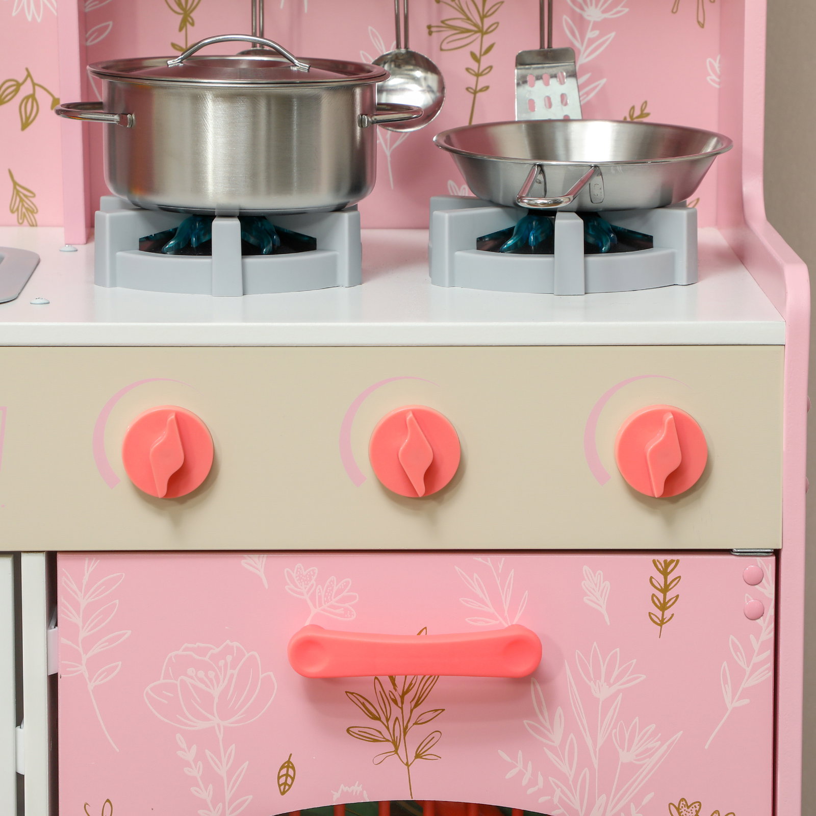 Cozinha de madeira para crianças com sons fogão forno micro-ondas máquina de gelo e acessórios 90x33,3x91,6 cm rosa