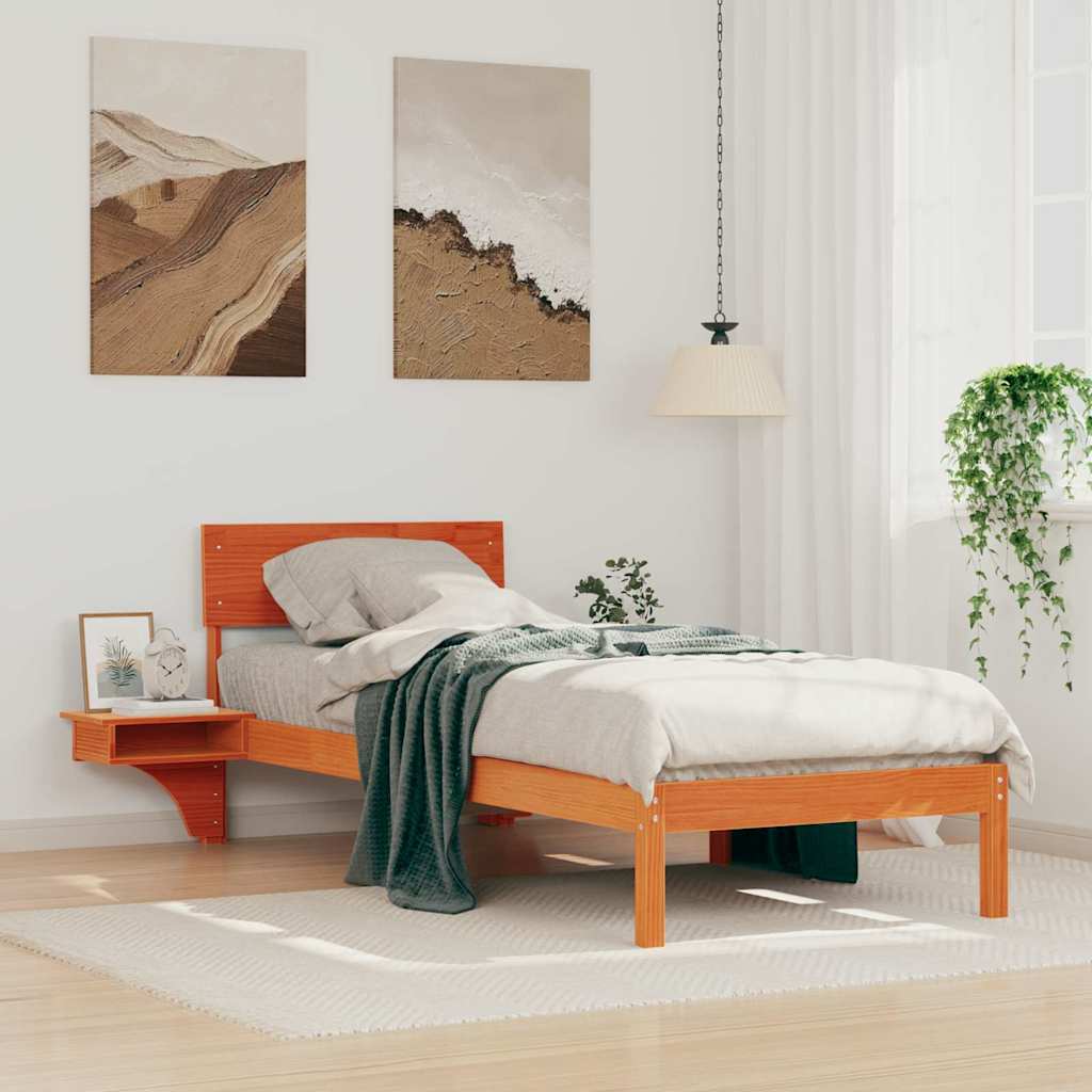 Estrutura da cama com cabeceira marrom cera 75 x 190 cm