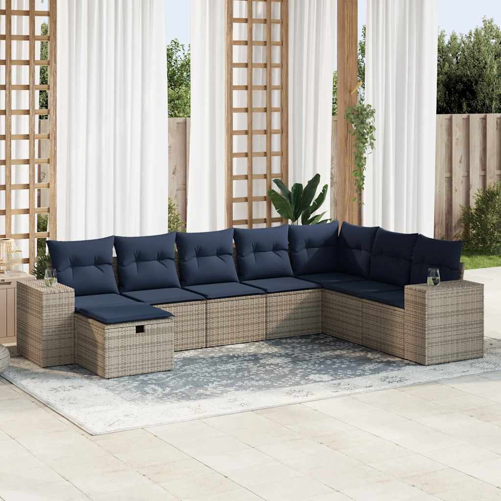 8 Pcs conjunto sofás de jardim c/ almofadões vime PE cinzento