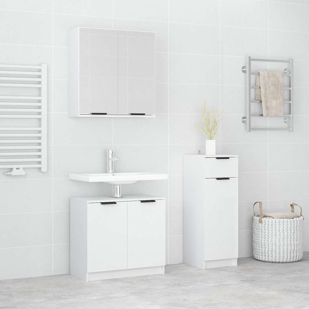 3 Pcs conjunto móveis casa de banho madeira processada branco