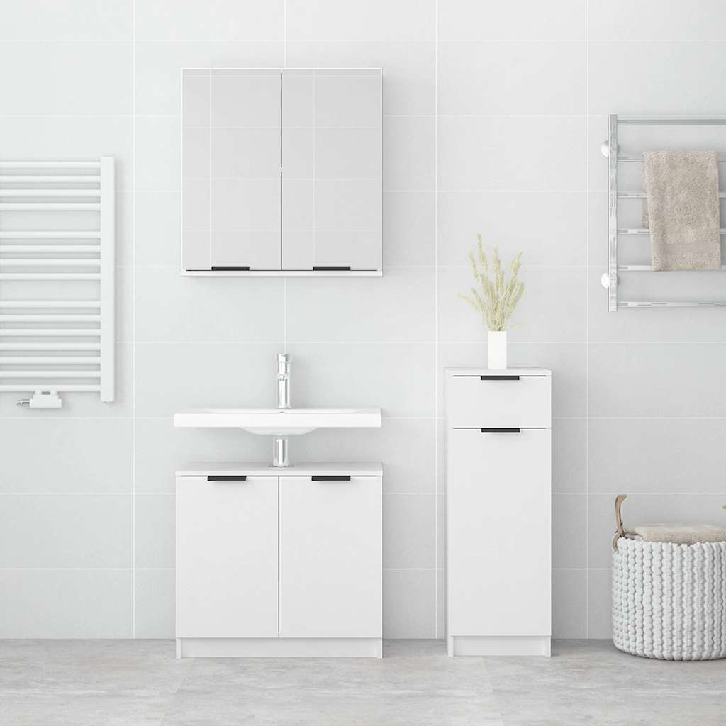 3 Pcs conjunto móveis casa de banho madeira processada branco
