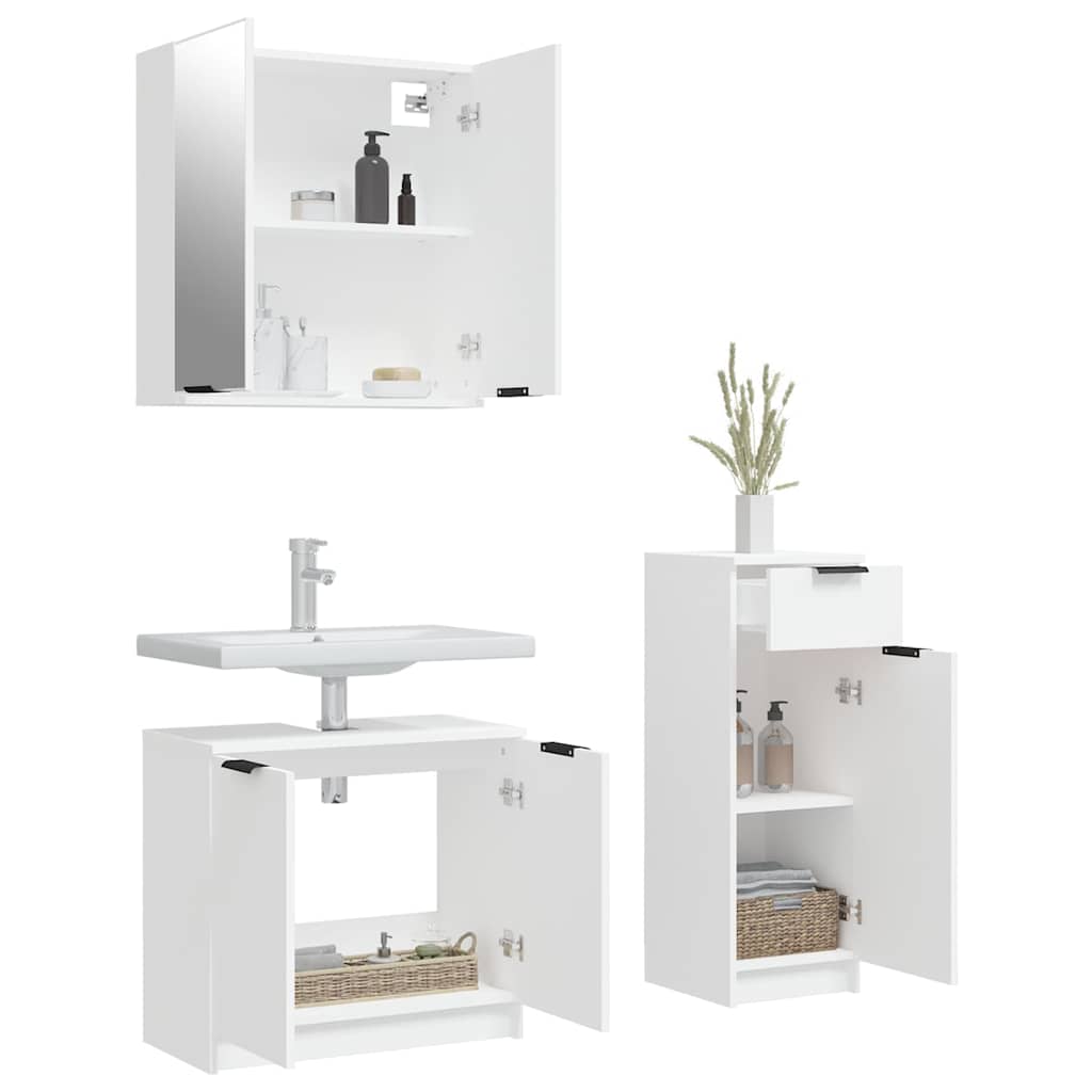 3 Pcs conjunto móveis casa de banho madeira processada branco