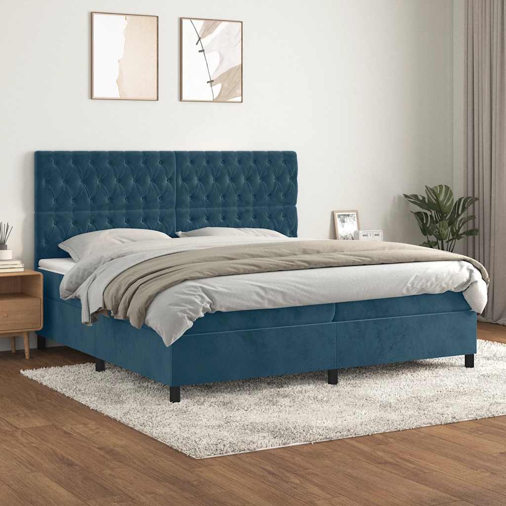 Cama com molas/colchão 200x200 cm veludo azul-escuro