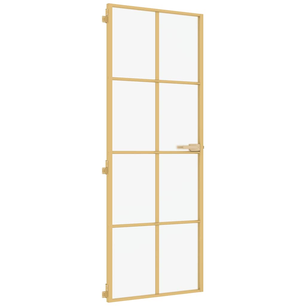 Porta interior 76x201,5 cm vidro temperado e alumínio dourado