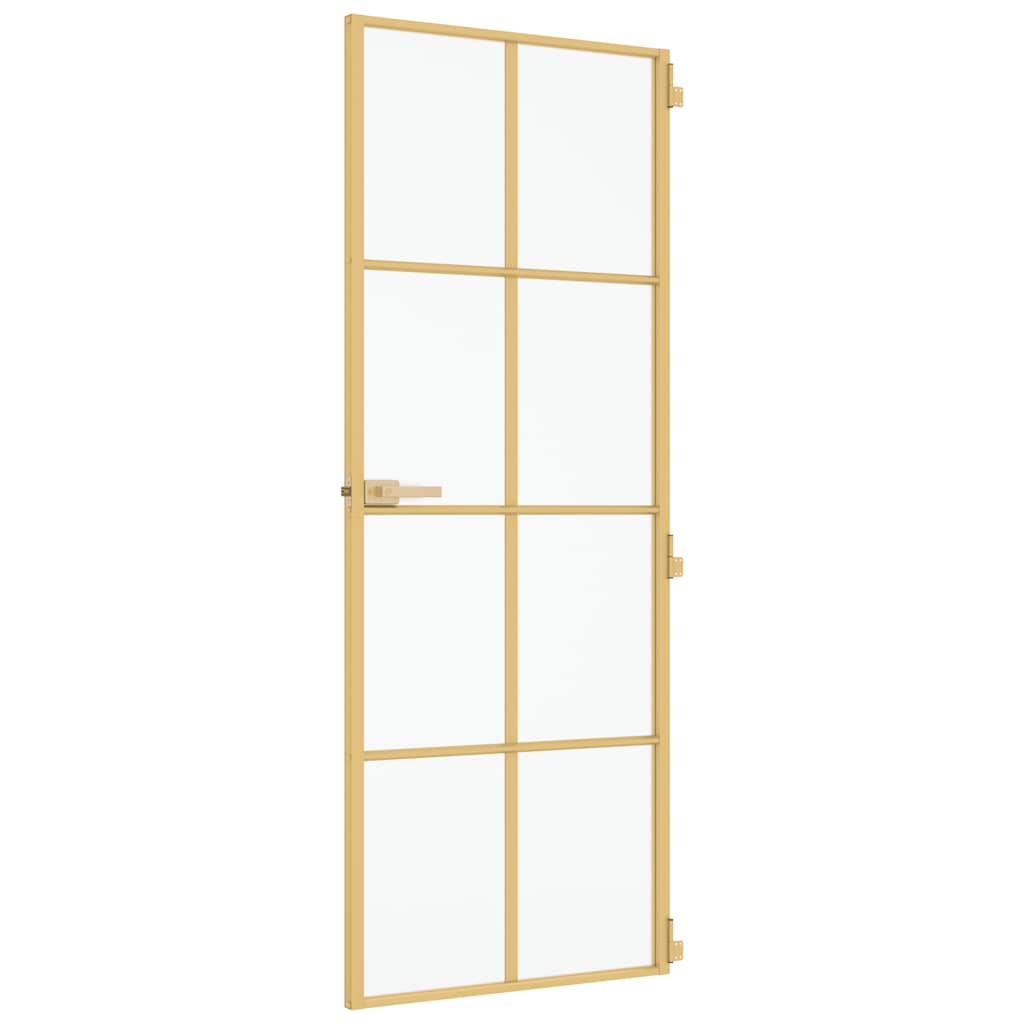 Porta interior 76x201,5 cm vidro temperado e alumínio dourado