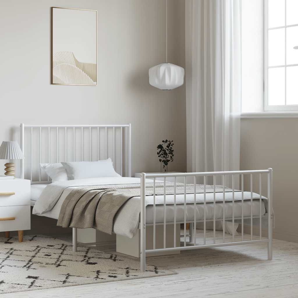 Estrutura de cama com cabeceira e pés 100x200 cm metal branco